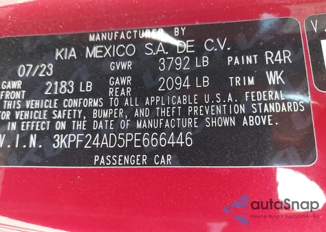 2023 Kia Forte Lxs from USA, damaged, VIN 3KPF24AD5PE666446